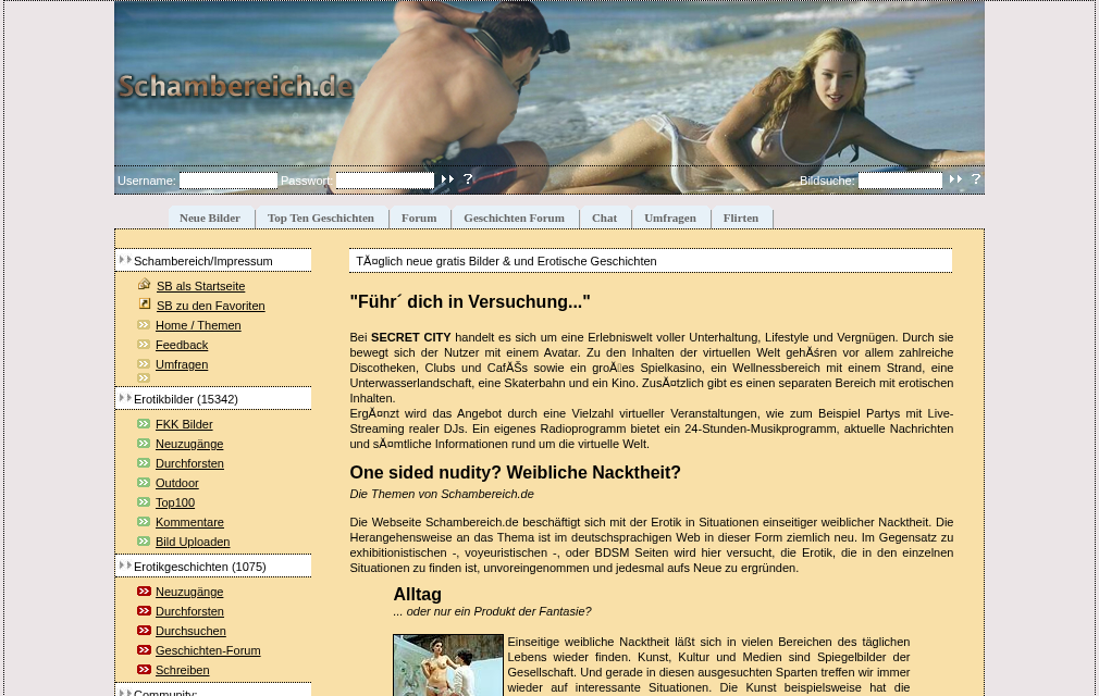 Startseite von Schambereich im Maerz 2008 mit Strand-Header