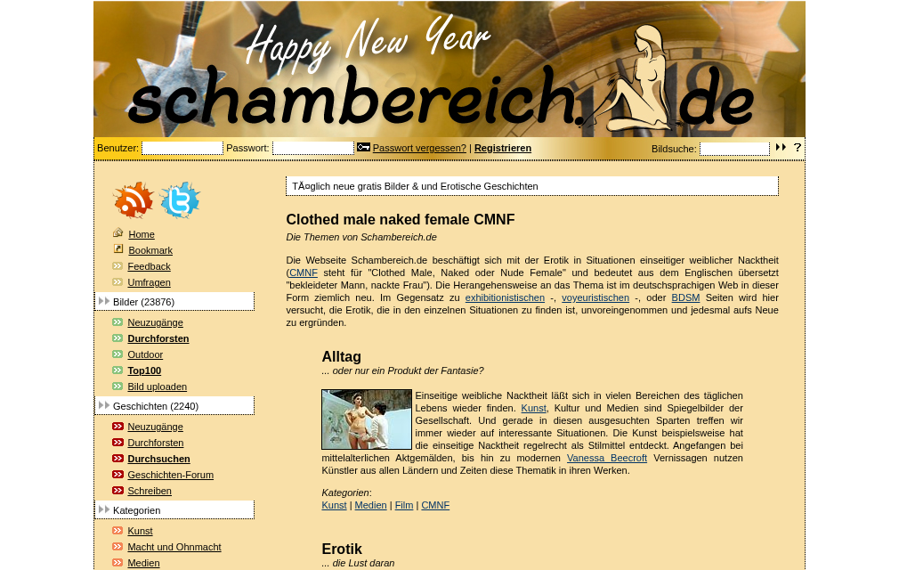 Startseite von Schambereich im Januar 2012 mit goldenem Silvester-Header